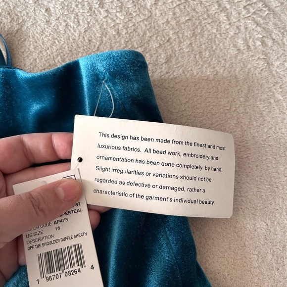 NWT Aidan Mattox Ruffled One Shoulder Velvet Midi Dress 16 Tempesteal - Picture 7 of 13